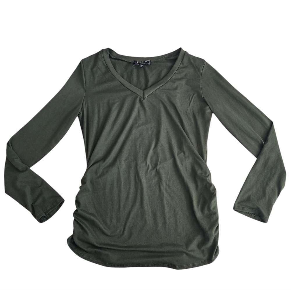 Maternity Vibes Women's Olive Green V-neck Long-Sleeve Shirt Size L